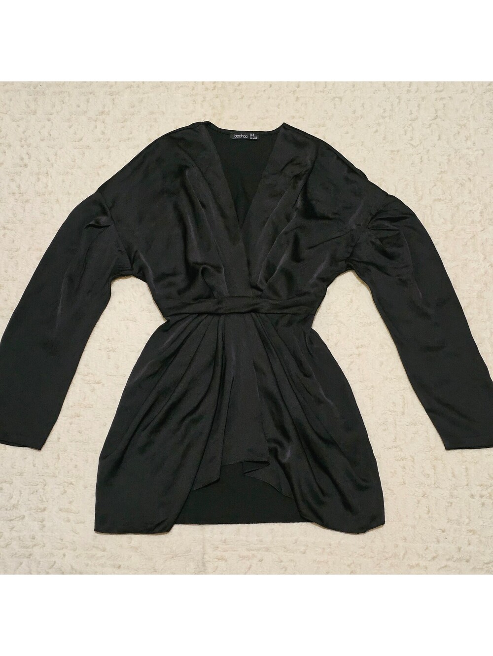 BooHoo Black Satin Wrap Mini Dress US 4